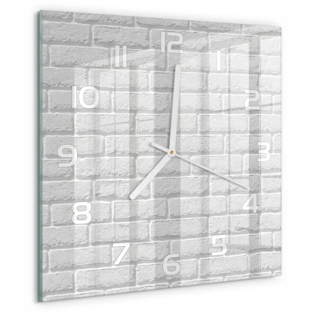 TULUP Wandklok - Bakstenen muur Wandklok Glas Decoratie - 30x30 cm - Wit Gekleurde Glazen Klok - Witte handen - Vierkante Klok - Klok Glas Met Opdruk - Moderne Wandklok Glas