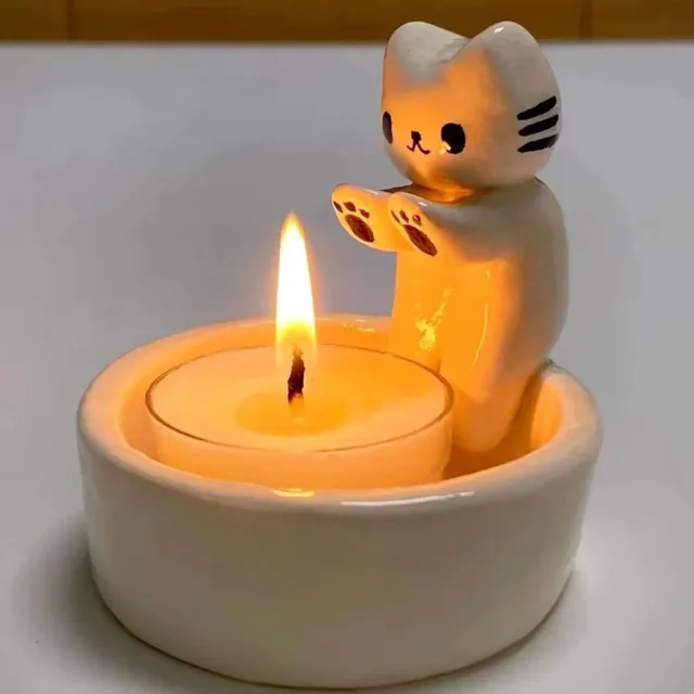Mrilary 2 Stuks Kattenkaarsenhouder | Handgeschilderde Kaarsenhouder Van Kunsthars in De Vorm Van Een Kattenpootje, Geschikt Voor Theekaarsen, Schattige Woondecoratie, Cadeau Voor Valentijnsdag/verjaardag, Wit