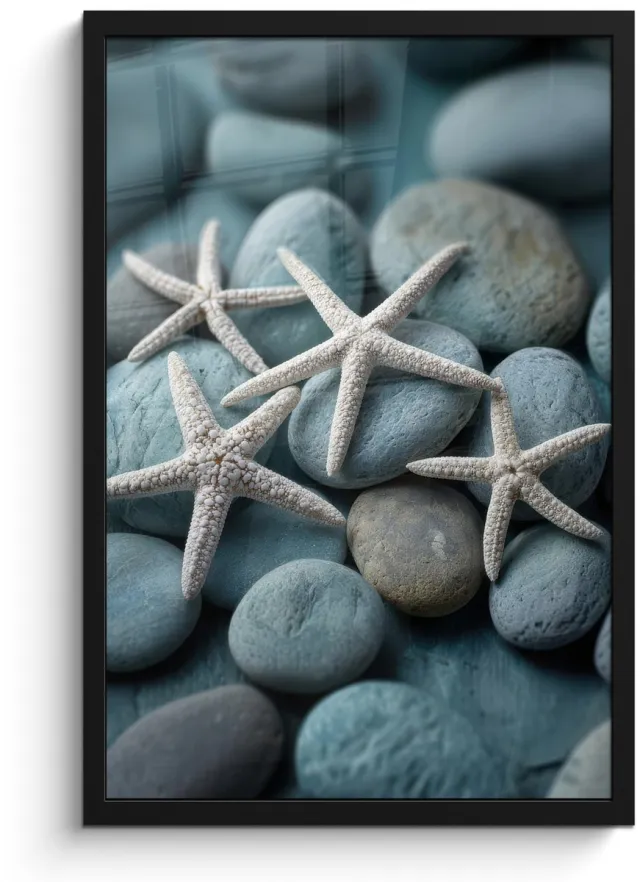 FrameYourWall Poster in lijst - Fotolijst 40x60 cm - Posters - Zeesterren - Stenen - Wit - Posterlijst zwart - Decoratie - Wanddecoratie woonkamer - Muurdecoratie slaapkamer