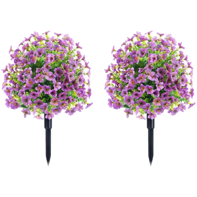 Happiq Kunstmatige Buxusbal 2-Stuks - Voor Tuin, Veranda & Outdoor - Met Grond Spike - Nep Bloemen Planten - Purple