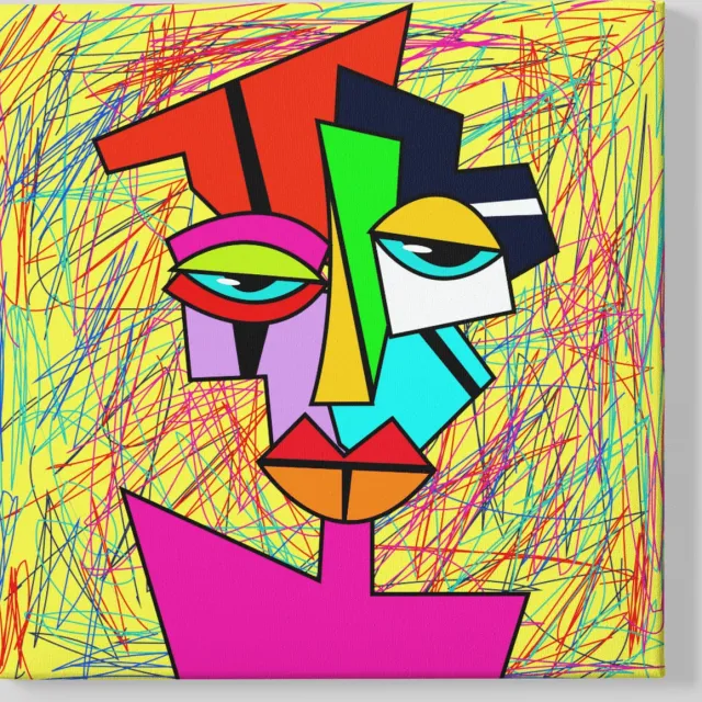 Trendex Global Vierkant Canvas Schilderij - Abstract Portret - 100x100x2 cm Kleurrijk
