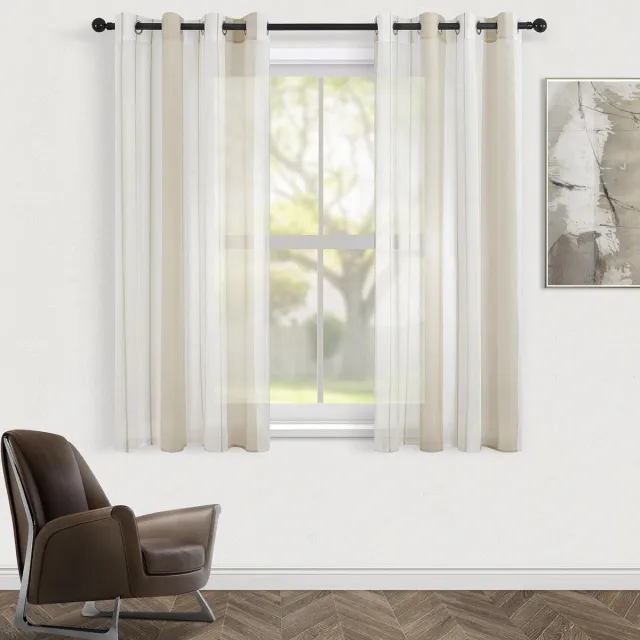 Ibenzoa Gordijnen met Oogjes Wit Beige Strepen Half-Transparant 140x145cm - 2 Stuks beige wit