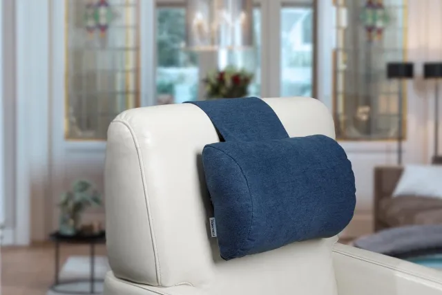 Finlandic hoofdkussen F01 blauw voor relax fauteuil- luxe nekkussen met contragewicht voor sta op stoel - comfortabele stoffen hoofdsteun - in hoogte verstelbaar