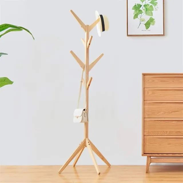 REDOM Kapstok – 45 x 175 cm – Bamboe met stabiele vierhoekige basis en takvormige haken – Voor jassen en kleding – Hal en slaapkamer – Bamboe – Natureel Natuurlijk