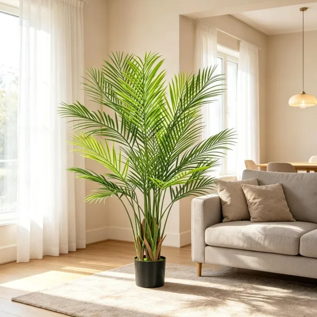 MIVRAY Kunstpalm – Realistische 22 Bladeren – 120 Cm Hoog – Kunststof – Groen – Voor Woonkamer En Kantoor – Inclusief Pot