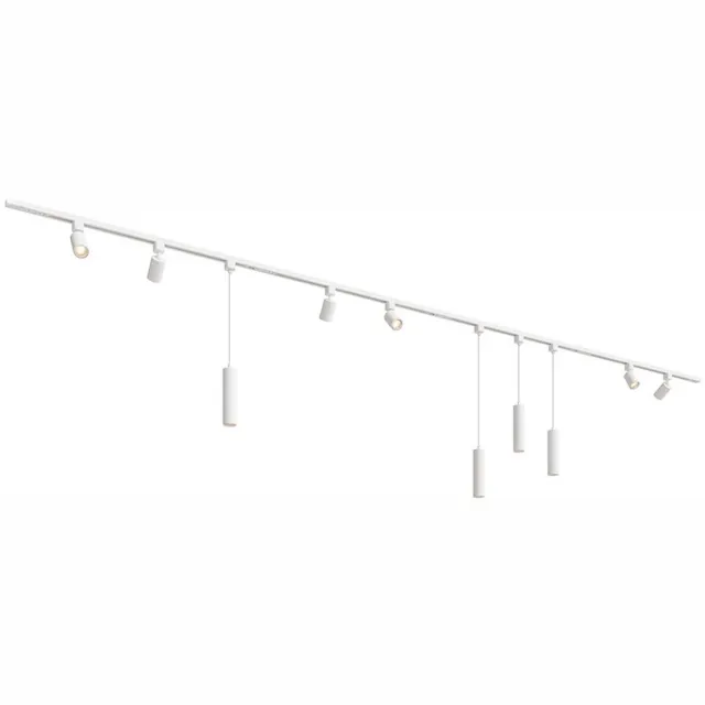 HOFTRONIC railverlichting pakket recht – 4x 1 meter rails – 6 railspots 4 hanglampen – 2700K warm wit GU10 – dimbaar – wit aluminium – IP20 – modulair – 230V – railverlichting woonkamer keuken