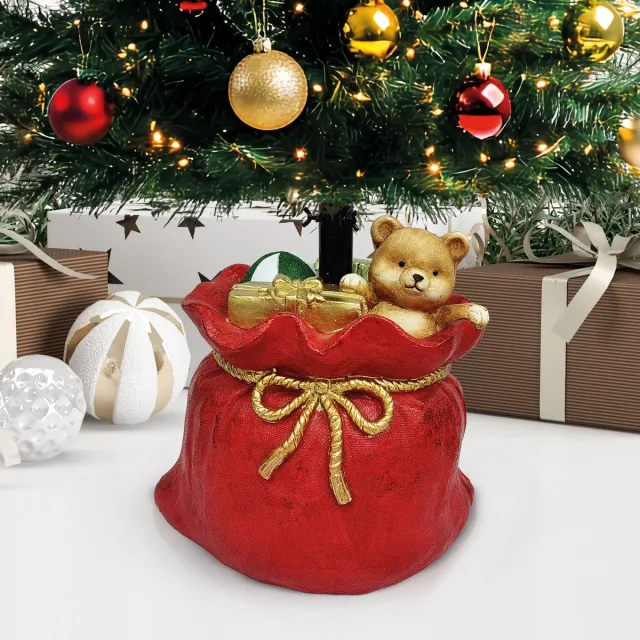 Family Christmas Kerstboomstandaard Kerstzak van de Kerstman – Decoratieve Kerstboomvoet van Kunststeen – Stevige Boomstandaard in Rood/Goud 1 Stuks [58592]