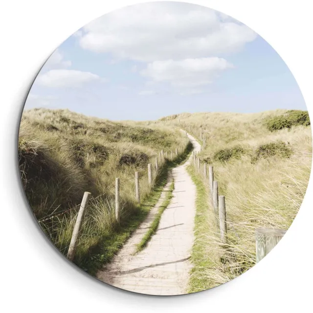 KitchenArt Dune Path – Muurcirkel Binnen - ø 100 cm - Wandcirkel - Mét Ophangsysteem - Wanddecoratie - Muurdecoratie Beige, Blauw, Groen, Wit