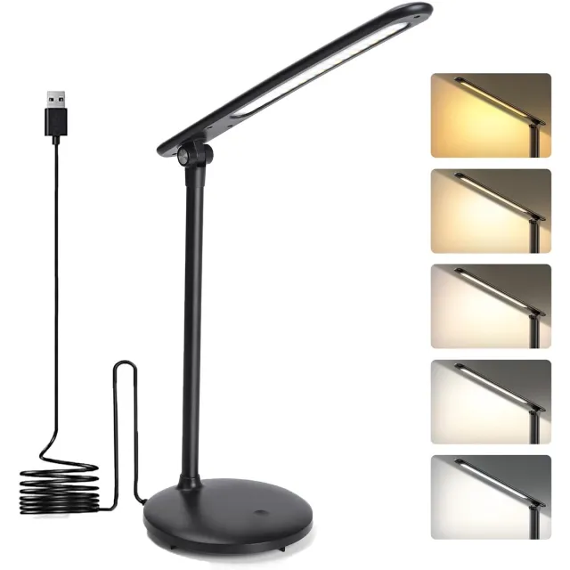 Aigostar Bureaulamp LED Dimbaar - 3 kleuren licht - 5 Helderheidsniveaus - Touch Control - Verstelbare Leeslamp - Bedlamp - Nachtlampje- Zwart