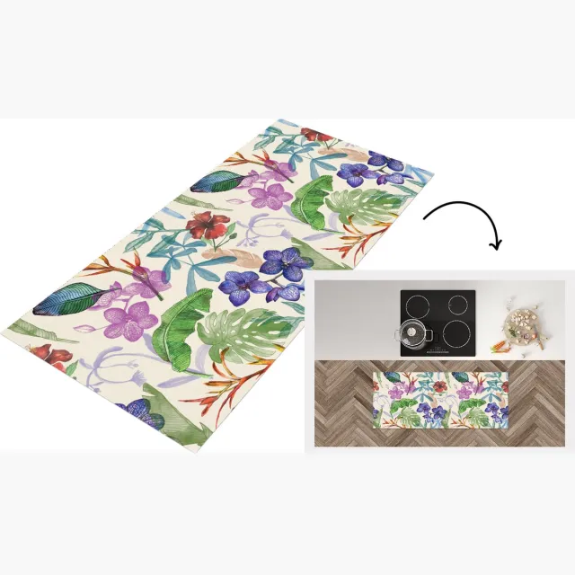 KitchenYeah Keukenloper - Loper keuken - Jungle - Bloemen - Patronen - Keukenloper vinyl Multicolor
