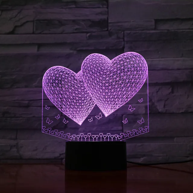 MC Living 3D Led Lamp Met Gravering - RGB 7 Kleuren - Hartjes
