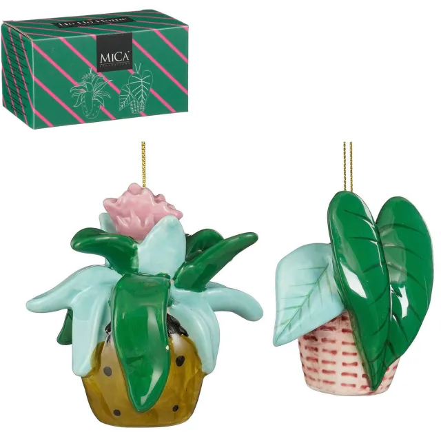 Mica Decorations kerstornament cadeau set planten (2 stuks) Roze, groen