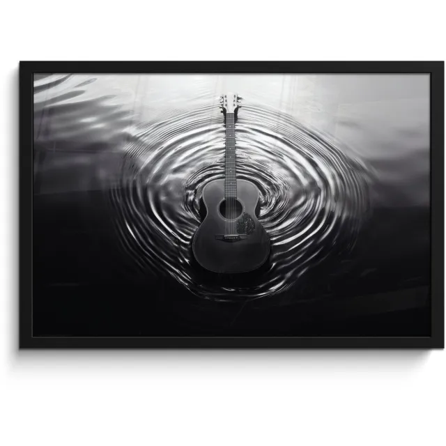 FrameYourWall Poster in lijst - Fotolijst 60x40 cm - Posters - Gitaar - Hout - Water - Posterlijst zwart - Decoratie - Wanddecoratie woonkamer - Muurdecoratie slaapkamer Gitaar - Water