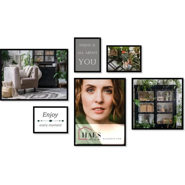 HAES deco Collage set met 6 kunststof fotolijsten zwart Easy Frame, voor 3 foto's 15x20, 1 foto 30x30 en 2 foto's 30x40 - EFS100B