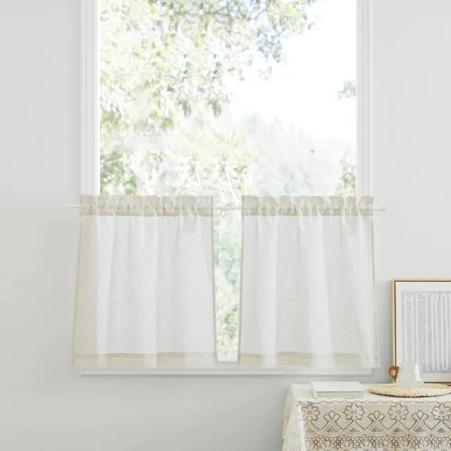 Ibenzoa Zichtbare Voile Gordijnen Set - 2 Stuks, 60 x 45 cm - Zachte Textiel voor Keuken en Badkamer beige