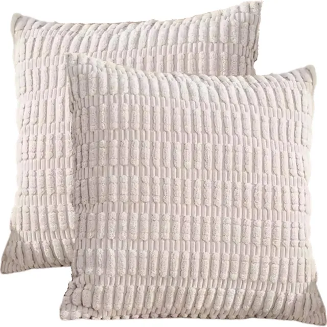 Sierkussenhoes Wit 45x45 cm Set van 2 - Vertikaal Effen Rib Motief Dit zijn Moderne Woonkamer Kussenshoezen van LiveOnce