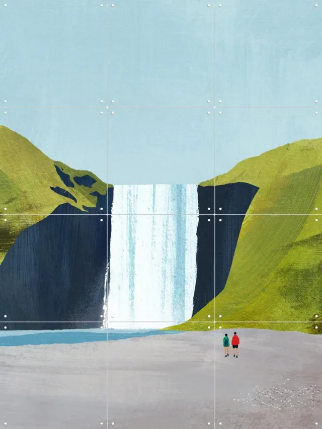 IXXI Waterfall, Henry Rivers - 60 x 80 cm - Grote wanddecoratie en posters - Minimalisme, Speels, Illustraties, Woonkamer, Slaapkamer, Landschappen Groen