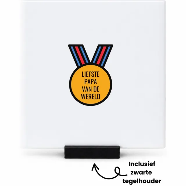 Hacebo liefste papa van de wereld tegeltje met tegelhouder - de liefste vader - tegeltjes met tekst - vader cadeautjes - vaderdag - verjaardagscadeau - verjaardag - cadeau - geschenk - kado - gift - vader artikelen - spreuktegels - 10.8x10.8 CM Wit
