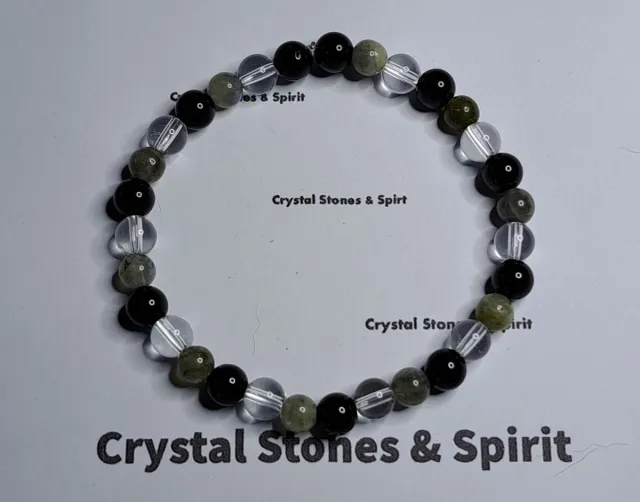 mineraalsteen Armband Ontspannen & Ontprikkelen 6 mm zwart, groen, transparant