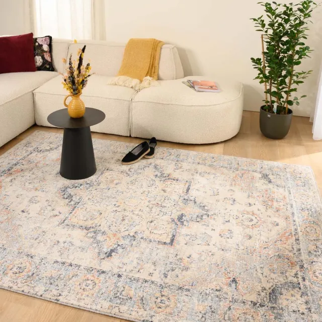 Tapeso Vintage vloerkleed - Classic Arthur crème/blauw 80x150