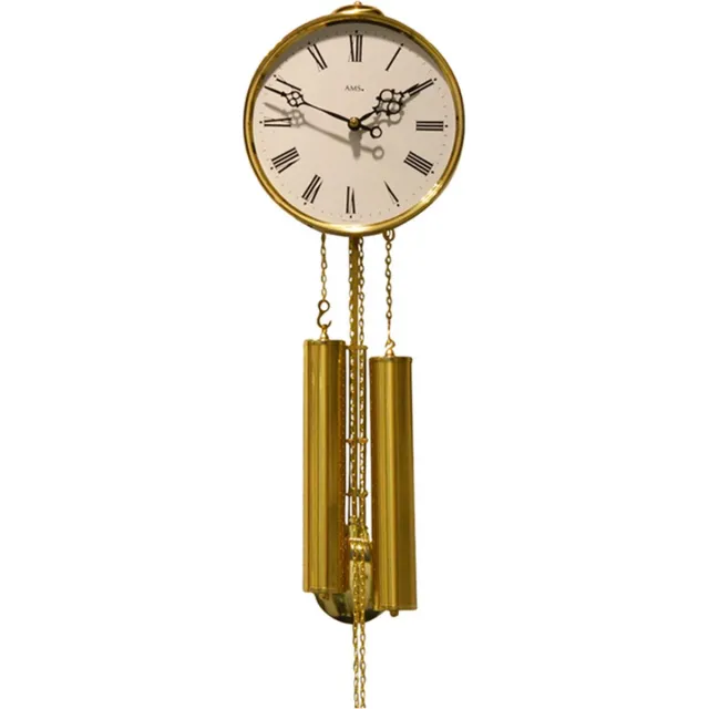 AMS 348 MESSING WANDKLOK MET SLINGER GOUD / MESSING