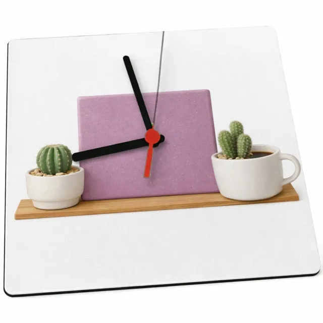 Mr Cadeautjes Klok 19 x 19 - design Een minimalistische koffiemok met twee kleine cactussen en e | cadeau Wit