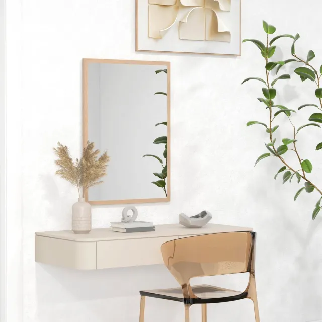 MODENUIT Wandspiegel – 50 x 70 cm – Rechthoekig – MDF en Glas – Natuurlijke Houtkleur – Met 4 Haken voor Binnen Natuurlijk hout