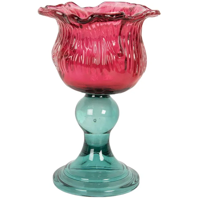 Clayre & Eef Waxinelichthouder Ø 10x16 cm Roze Glas