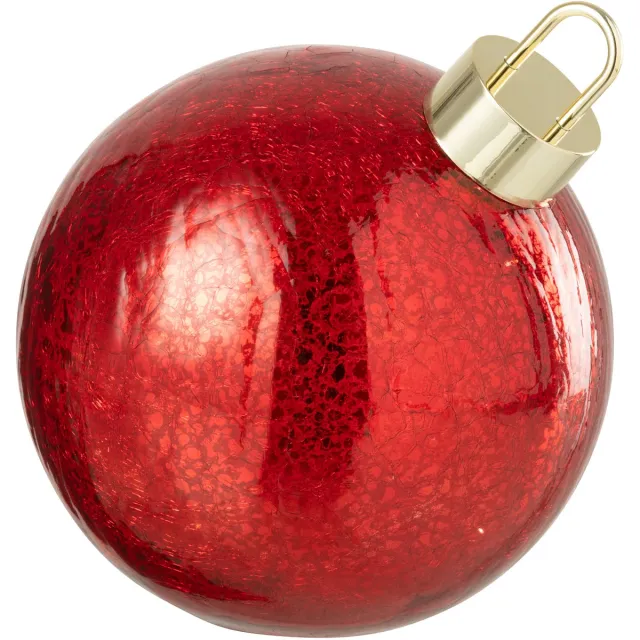 J-Line kerstbal - glas - rood - medium - LED lichtjes