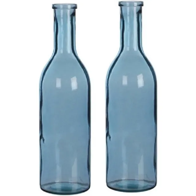 Mica Decorations Rioja Fles Vaas - 2x - H50 x D15 cm - Gerecycled Glas - Blauw - bloemenvaas