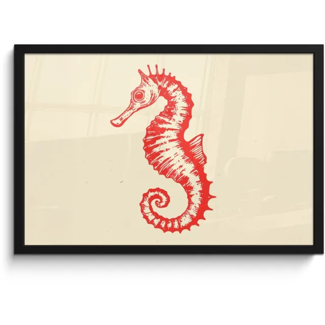 FrameYourWall Poster in lijst - Fotolijst 60x40 cm - Posters - Zeepaardje - Rood - Fijne details - Posterlijst zwart - Decoratie - Wanddecoratie woonkamer - Muurdecoratie slaapkamer