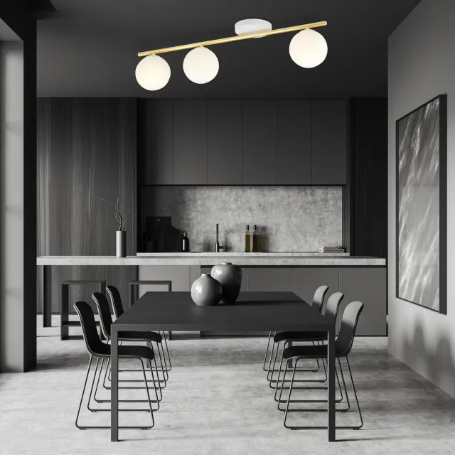 Emibig Wit en messing plafondlamp 3x E14 glazen matwitte bollen - Perfecte verlichting voor elke ruimte Wit, Messing