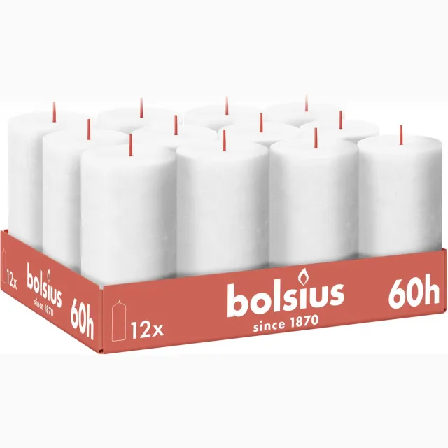 Bolsius Rustieke Kaars - Wit - 12 stuks - 13 cm - 60 branduren