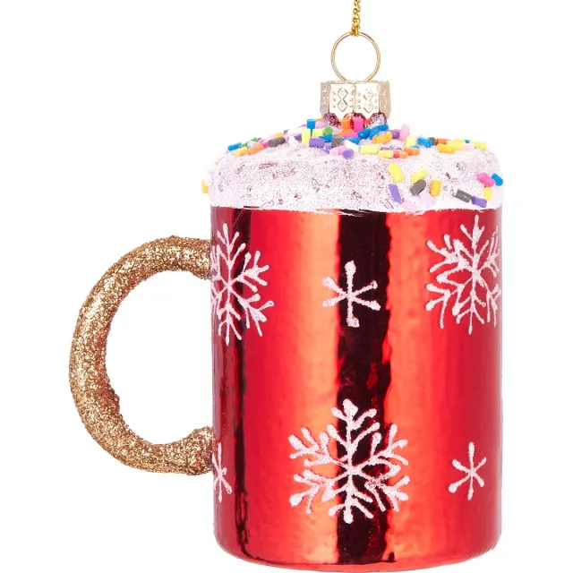 Brubaker Kerstbeker met Hagelslag - Handbeschilderde Kerstballen van Glas - Handgeblazen Kerstboomversieringen, Grappige Figuren, Decoratieve Hangers Boombal - ca. 9 cm Kerst mok