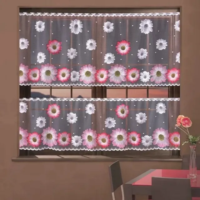 Wisan Gerbera- jacquard vitrage Gordijn 300 x 70 cm - Curtains - Jacquardgordijnen- 300 x 70 cm wit