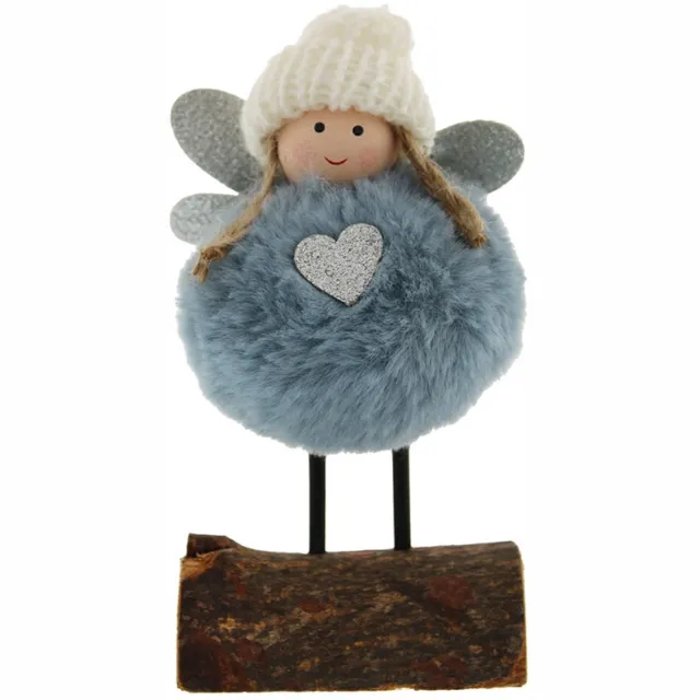 Something Different Dromerige Blauwe Winterfee op Houten Voet - Pluizig Kerstengeltje met Hartje - 14 cm