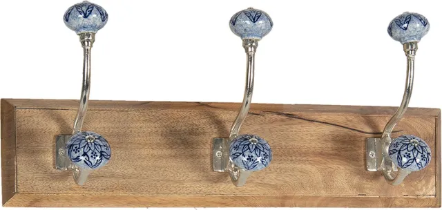 Clayre & Eef Wandkapstok 44x10x17 cm Bruin Blauw Hout