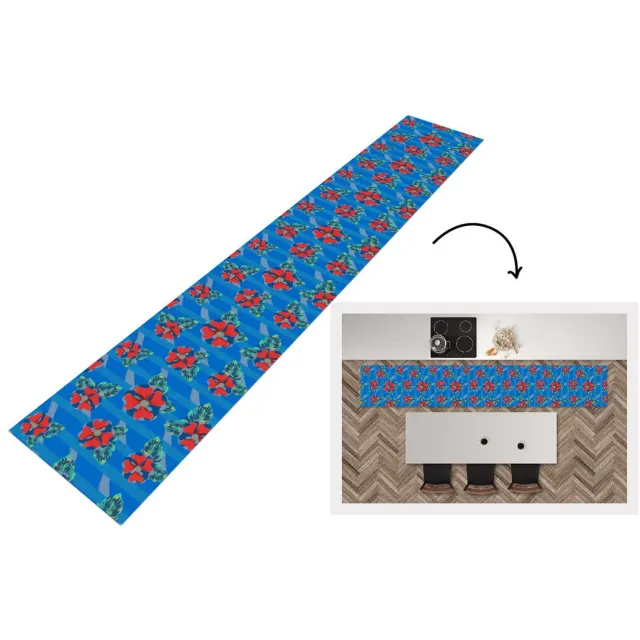 KitchenYeah Keukenloper - Keukenmat - Hibiscus - Hawaii - Rood - Patroon - Bloem - Keuken vloerkleed
