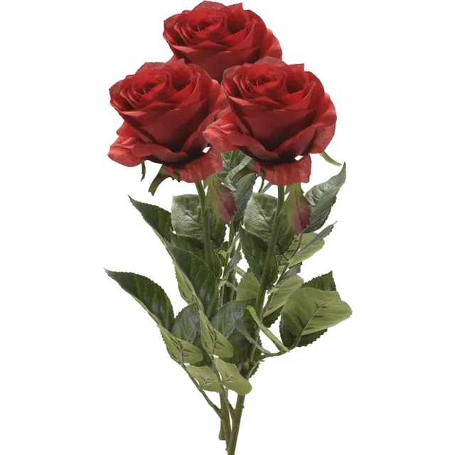 Emerald Kunstbloem roos Simone - 3x - rood - 73 cm - decoratie bloemen
