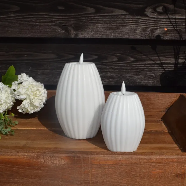 Deluxe Homeart LED Ribbelkaars Set van 2 Wit 10x15cm en 7,5x10cm