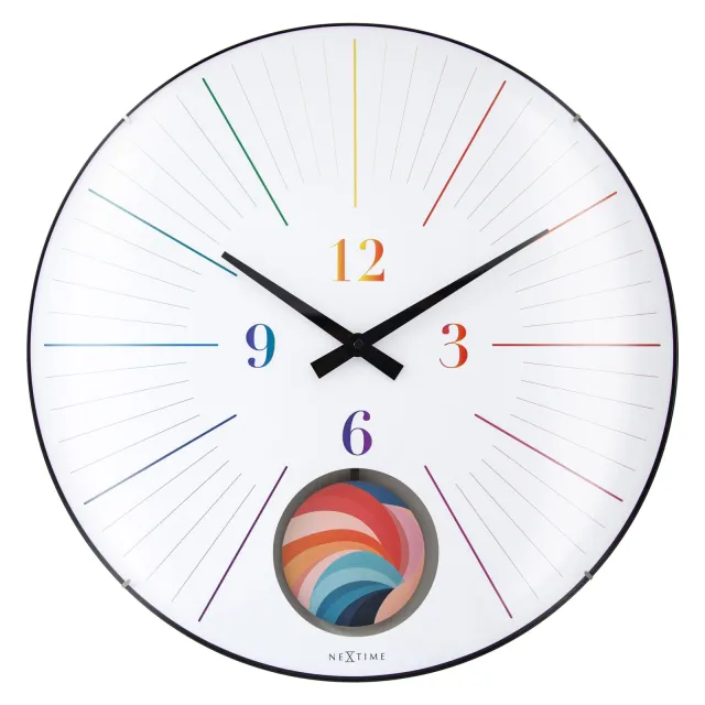 NeXtime Grote wandklok 50 cm bolle glasplaat-stil-slinger-NeXtime 'Duomo 50 Pendulum' Multicolor