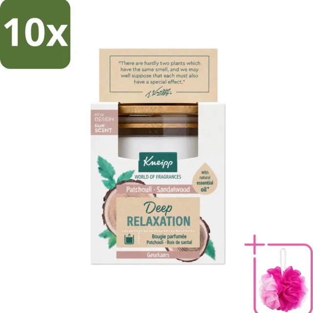 Kneipp 10 x Kneipp - Geurkaars - Deep Relaxation - Sandelhout & Patchouli - 20 branduren - Bulkverpakking - Geurkaars - Douchemop - Ontspanning Wit