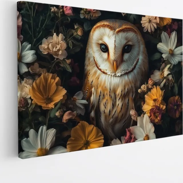 Saammp Canvas Schilderij Uil - tussen de bloemen- Abstract - Dieren - 100x75 - Foto op canvas - Wanddecoratie - muurdecoratie Woonkamer - Slaapkamer decoratie - Canvas Print Multicolor