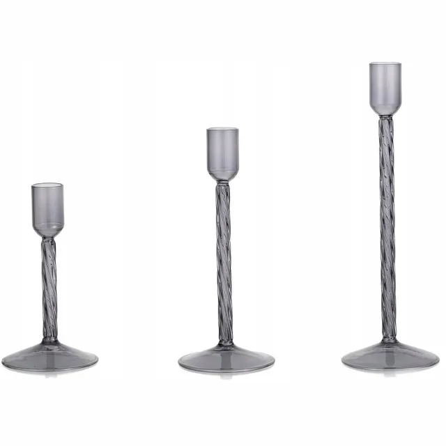 STUDIO-PAKA Set van 3 Elegante Glazen Sfeervolle Kaarsenstandaards Zwart (transparant gerookt)