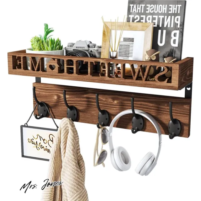 Mrs. Jones Kapstokhaken Wandmontage met Houten Kapstok voor Muur - Ophangen Hoeden Kleding Entree Woonkamer Slaapkamer . multiple