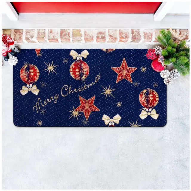 ANRO Merry Christmas Kerst vloerkleed Blauw 50x100 cm - Glitter