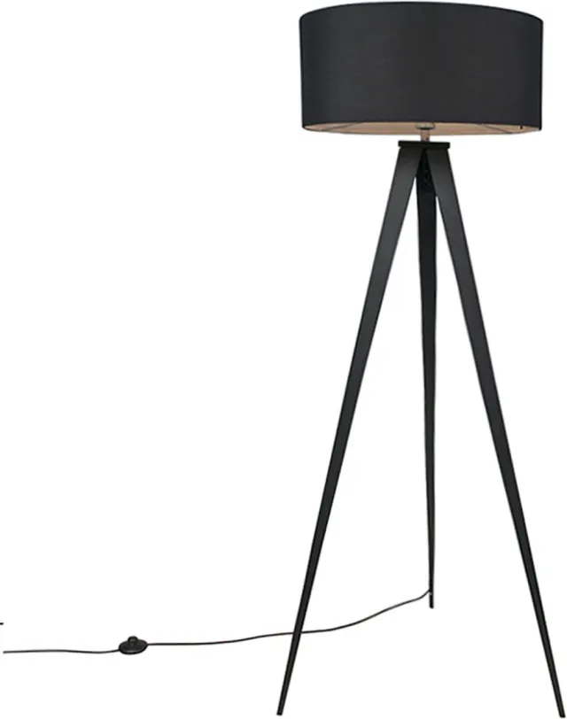 QAZQA ilse - Moderne Dimbare LED Smart Tripod | driepoot vloerlamp | Staande Lamp incl. wifi met Dimmer - 1 lichts - H 145 cm - Zwart - Woonkamer | Slaapkamer | Keuken Zwart Smart LED