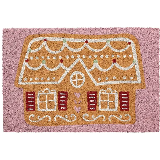 Mica Decorations Kerst deurmat peperkoek huis (60x40 cm) Roze