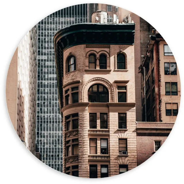 KuijsFotoprint Schilderij - Gebouwen In De Stad - Blauw En Bruin - 100 X 100 Cm