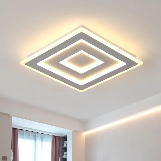 Haobosic Moderne vierkante LED-plafondlamp, 52W, wit acryl plafondlamp, ideaal voor slaapkamer, woonkamer, gang, warm licht 3000K, 40 cm White